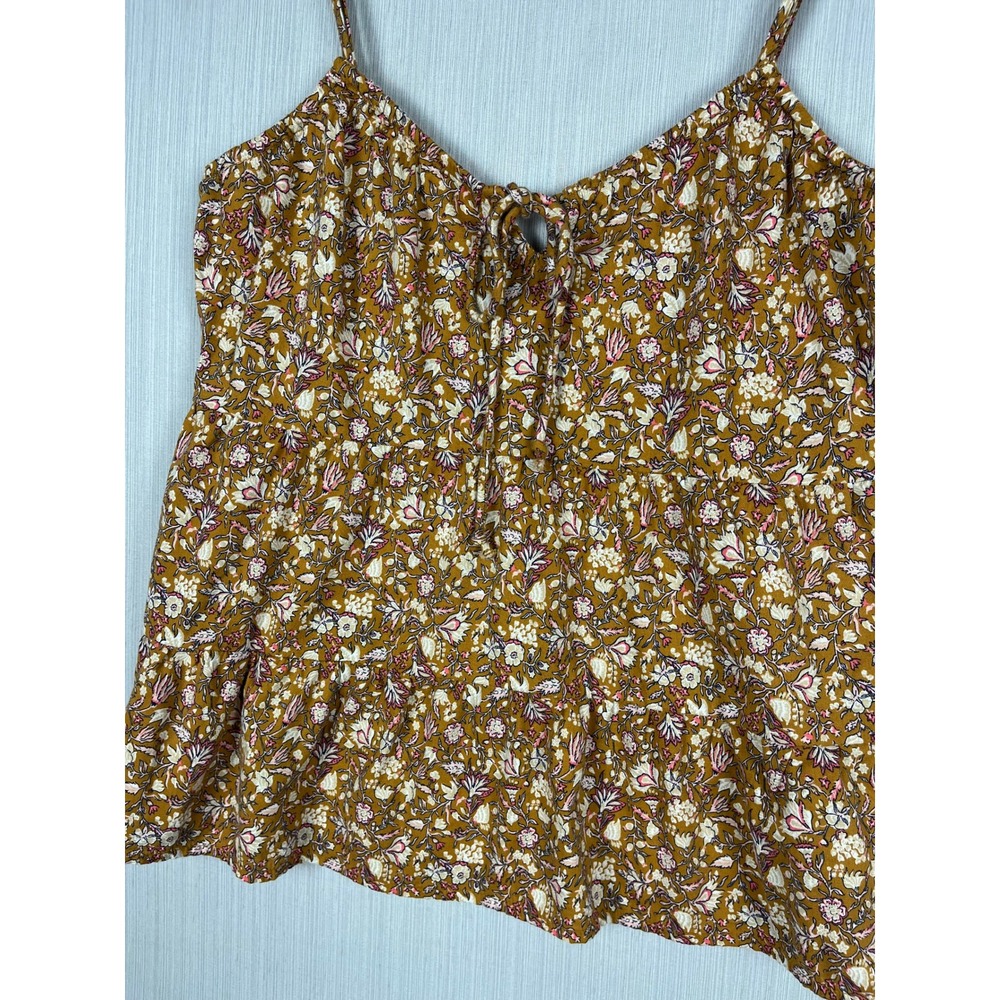 Boho Peplum Cami Women XS Old Navy Brown Ditsy Floral Tie Neck Cottagecore - Picture 5 of 9